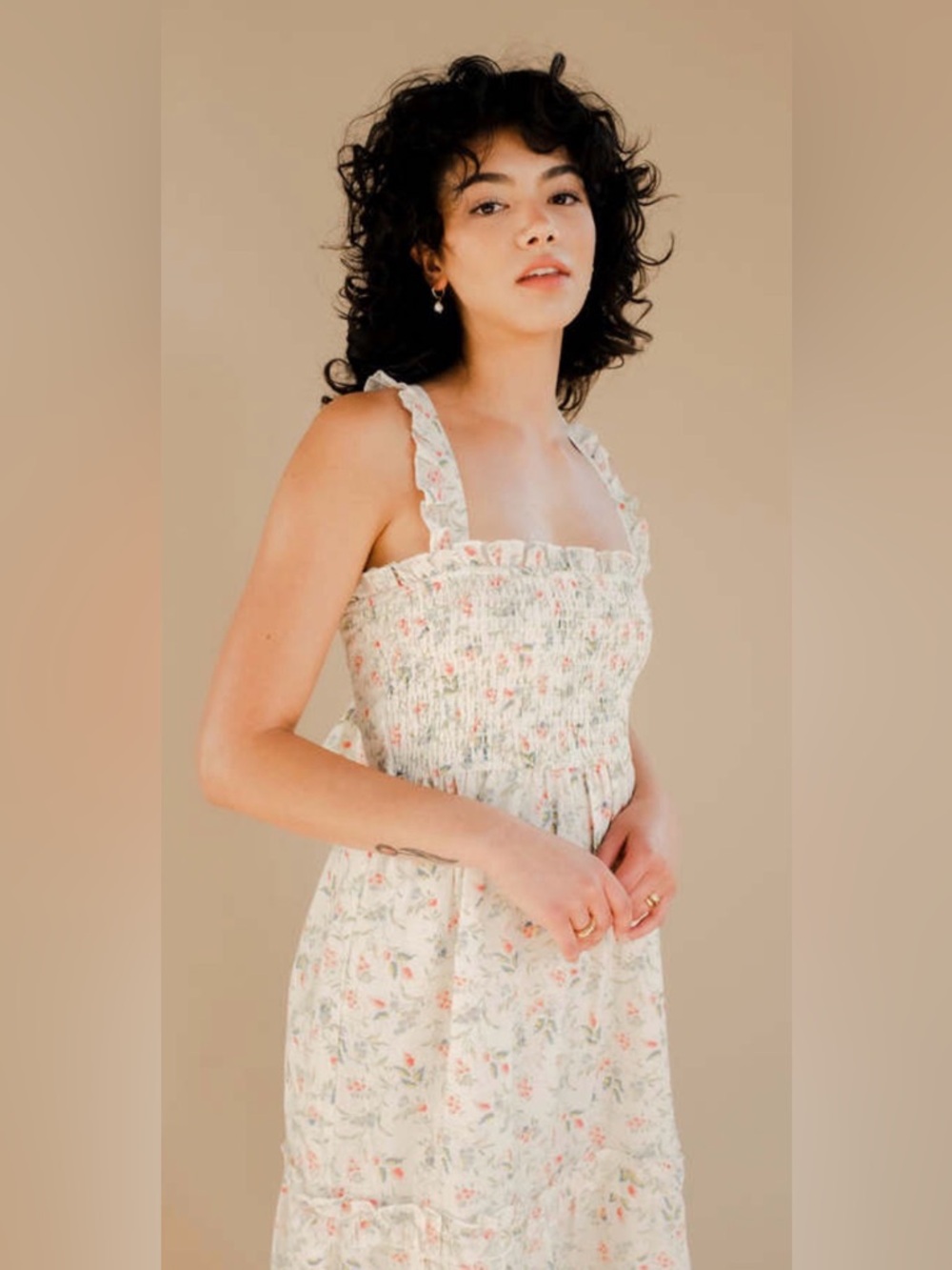 WINSTON WHITE Tahoe sundress in coral fleur print, cream base, size medium - Picture 5 of 12